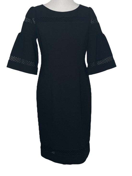Talbots Dresses & Skirts - Talbots Womens Dress Size 4 Lined 3/4 Bell Sleeve Mesh Detail Zip Back